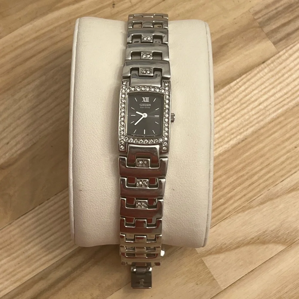 Citizen Eco-Drive Ladies Watch Crystal Black Dial Crystal and Stainless Bracelet